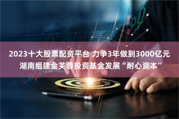 2023十大股票配资平台 力争3年做到3000亿元 湖南组建金芙蓉投资基金发展“耐心资本”